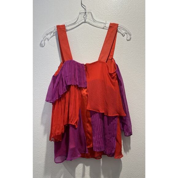 Adam Lippes Size 2 Layered Colorful Silk Top Fairy Purple Red Fairy Boho READ - Picture 2 of 7